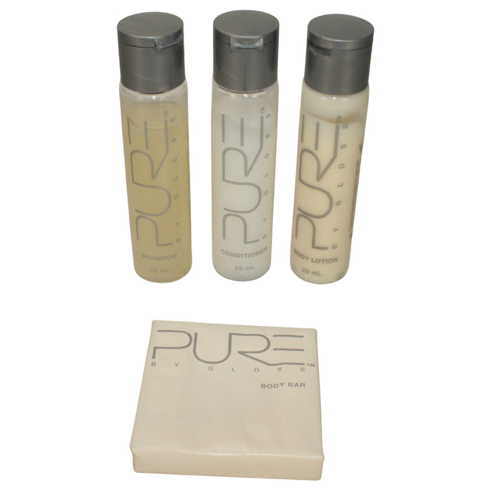 PURE by Gloss Trial/Travel/Sample Set of 4 Shampoo Conditioner Lotion Body Bar